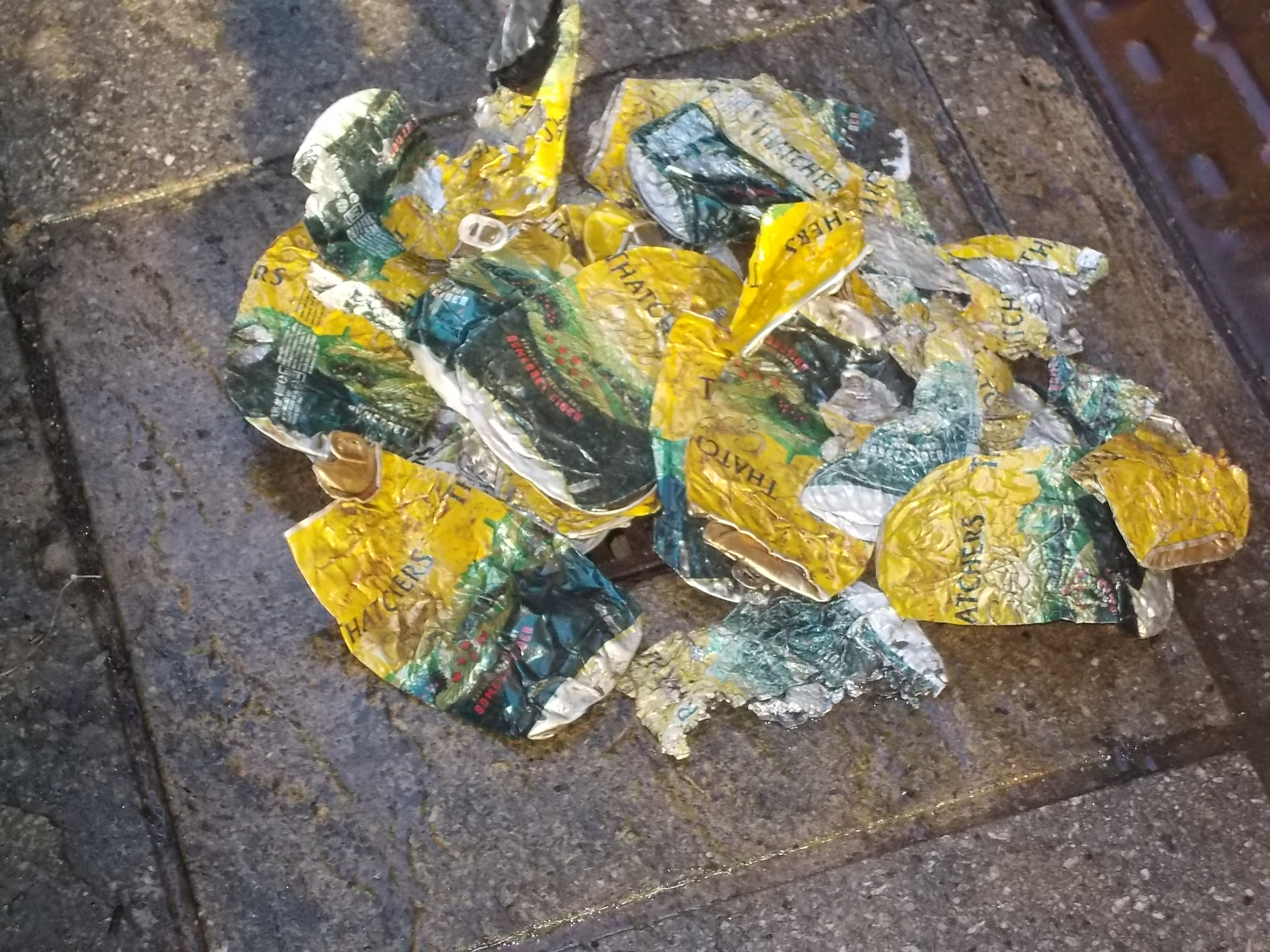 A pile of cider cans which had been litterpicked