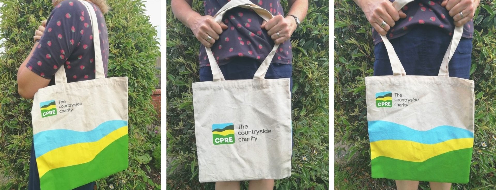 A woman models the new cpre bag