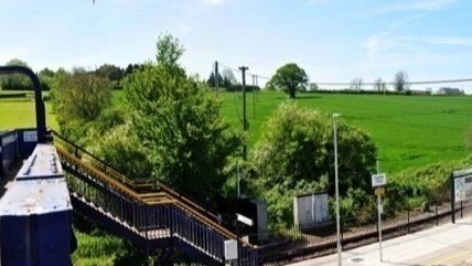 Castle Cary train station and fields beyond