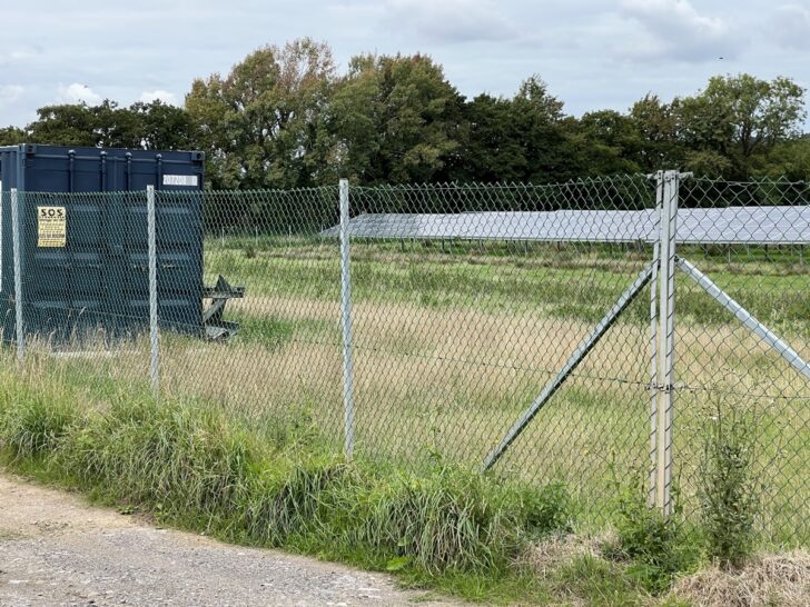 solar farm with battery storage and fencing, Pedwell