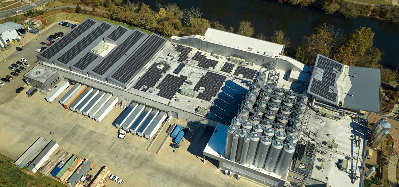solar panels on factory roof